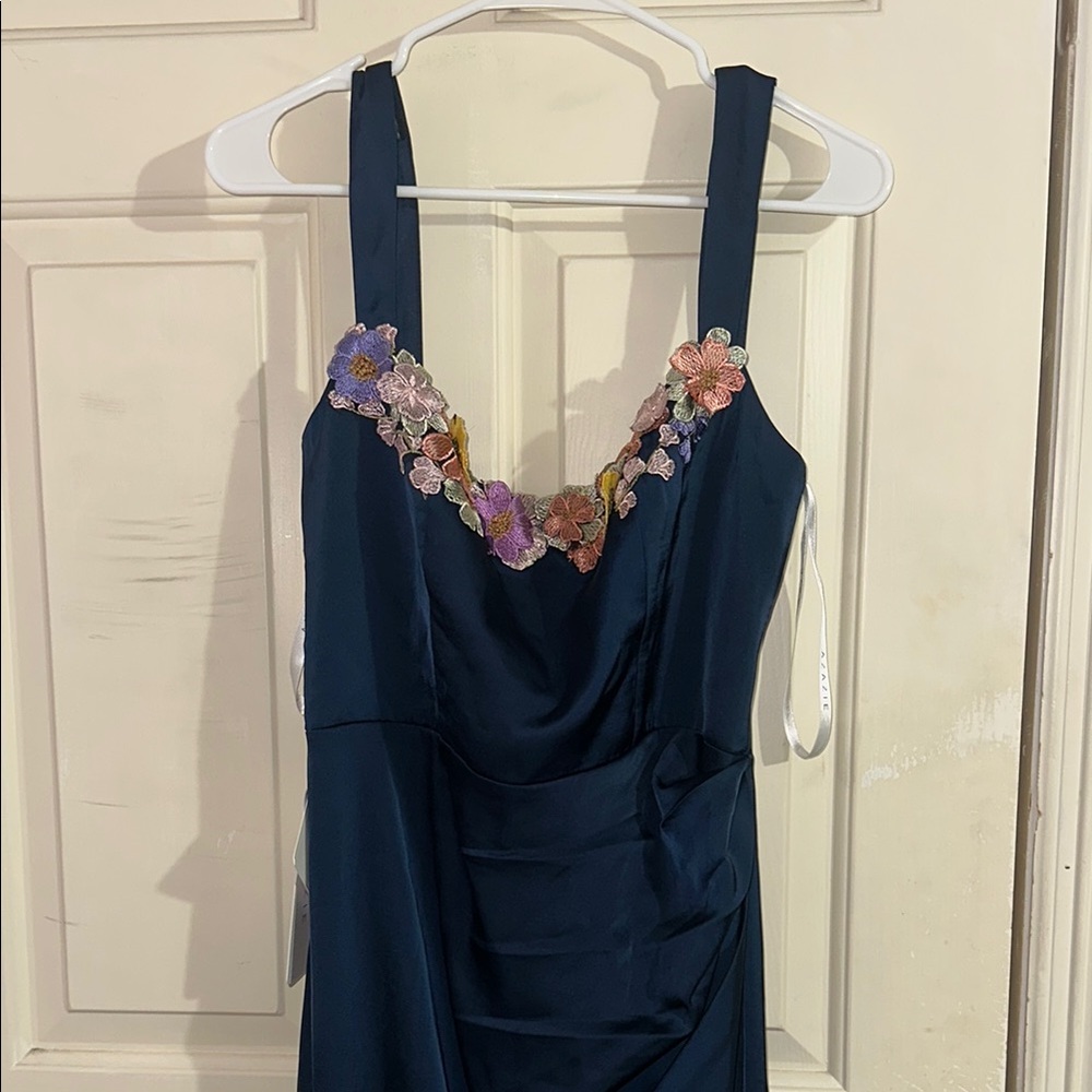 Elegant Navy Dress with Floral Embroidery